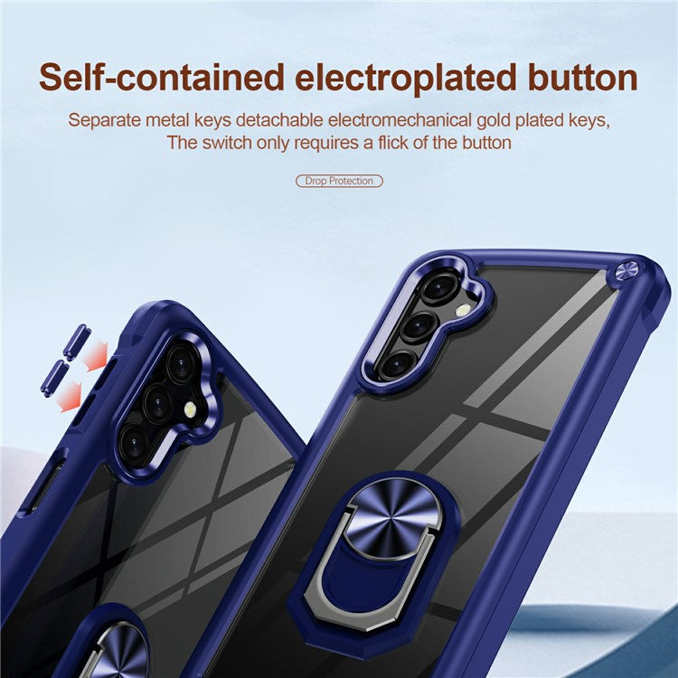 For Samsung Galaxy A26 5G Case Alloy Lens Frame PC + TPU Kickstand Phone Back Cover - Blue
