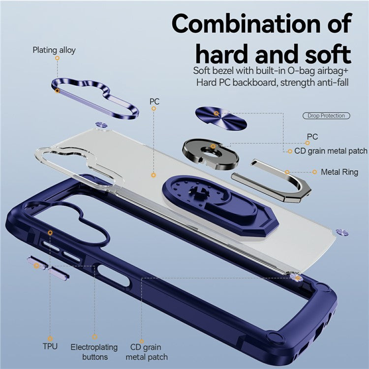 For Samsung Galaxy A26 5G Case Alloy Lens Frame PC + TPU Kickstand Phone Back Cover - Blue