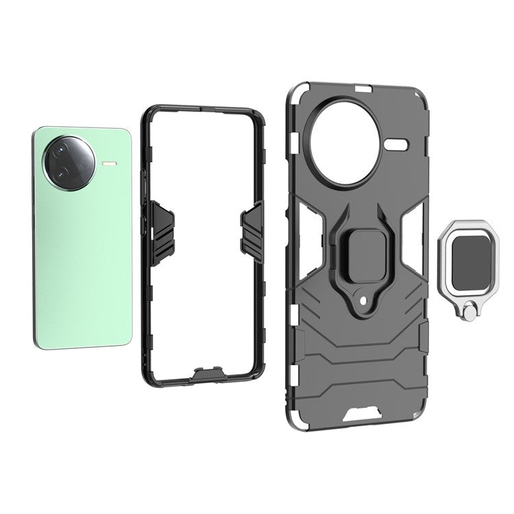 For Xiaomi Poco F7 Pro 5G / Redmi K80 5G Case PC+TPU Protective Phone Cover with Ring Kickstand - Black