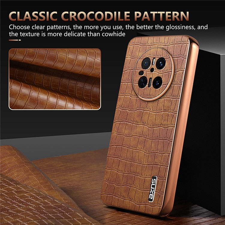 AZNS For Huawei Mate 70 Case Electroplating Crocodile Texture PU+TPU Phone Cover - Blue