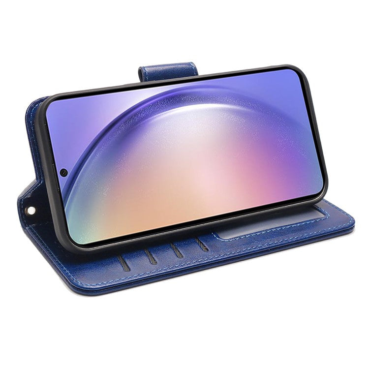 For Samsung Galaxy A16 5G / A16 4G Case Stand Card Holder Wallet Leather Phone Cover - Blue