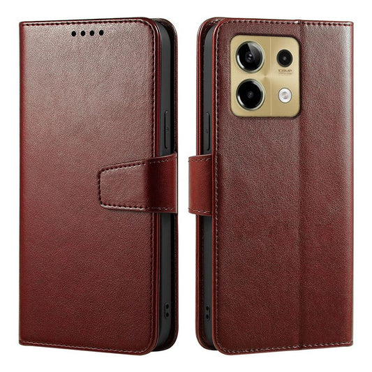 For Xiaomi Redmi Note 13 5G Case Stand Card Holder Wallet Leather Phone Cover - Brown
