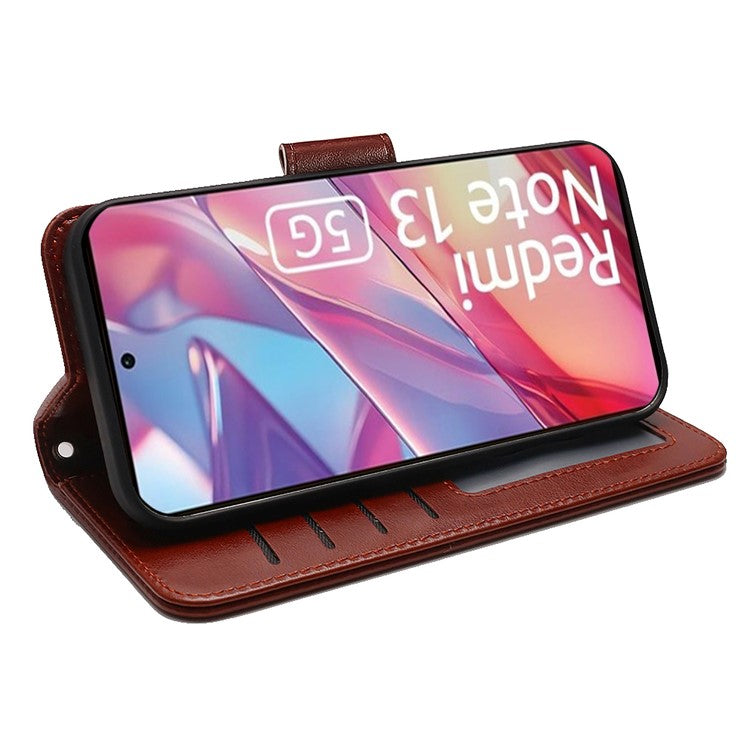 For Xiaomi Redmi Note 13 5G Case Stand Card Holder Wallet Leather Phone Cover - Brown