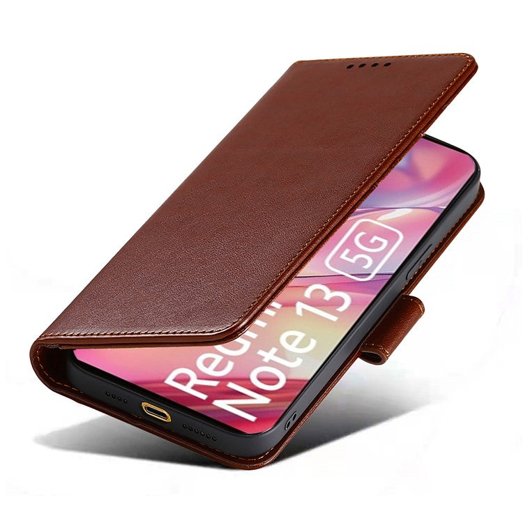 For Xiaomi Redmi Note 13 5G Case Stand Card Holder Wallet Leather Phone Cover - Brown