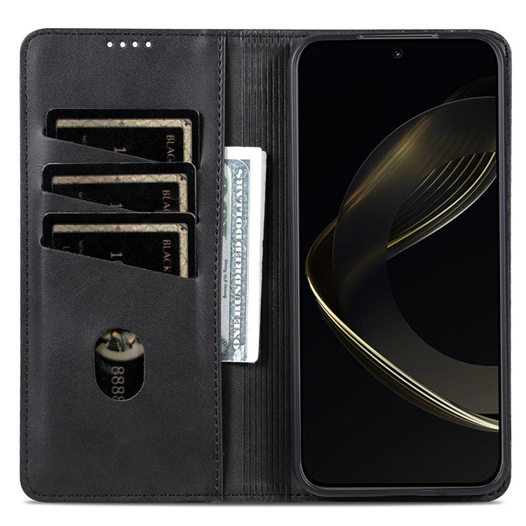 AZNS For Xiaomi Poco F7 Pro 5G / Redmi K80 5G Case Cowhide Texture PU Leather Wallet Phone Cover - Black