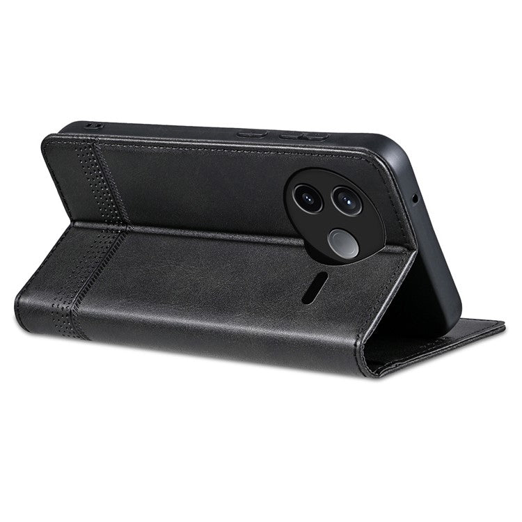 AZNS For Xiaomi Poco F7 Pro 5G / Redmi K80 5G Case Cowhide Texture PU Leather Wallet Phone Cover - Black