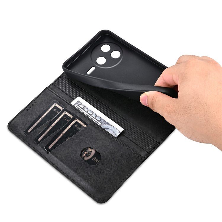 AZNS For Xiaomi Poco F7 Pro 5G / Redmi K80 5G Case Cowhide Texture PU Leather Wallet Phone Cover - Black