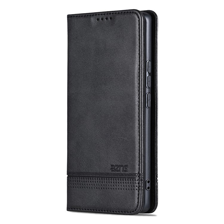 AZNS For Xiaomi Poco F7 Pro 5G / Redmi K80 5G Case Cowhide Texture PU Leather Wallet Phone Cover - Black