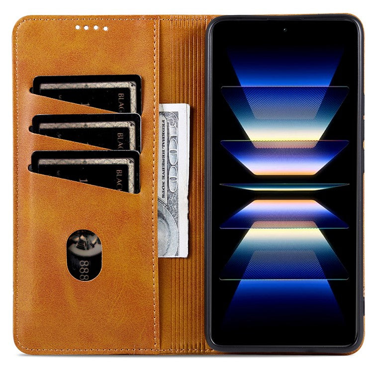 AZNS For Xiaomi Redmi Note 14 5G Case Cowhide Texture PU Leather Wallet Phone Cover - Brown