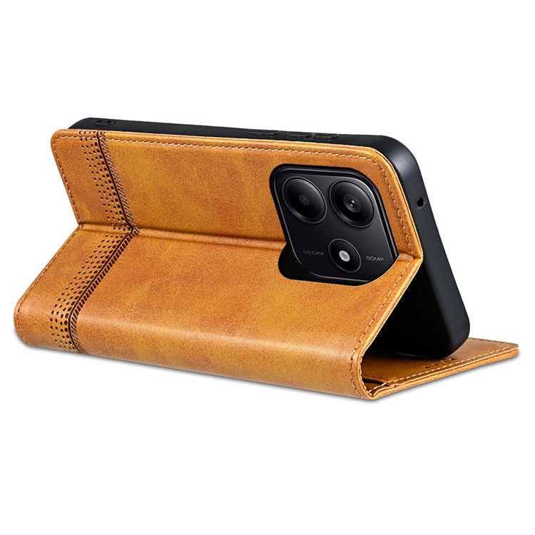 AZNS For Xiaomi Redmi Note 14 5G Case Cowhide Texture PU Leather Wallet Phone Cover - Brown