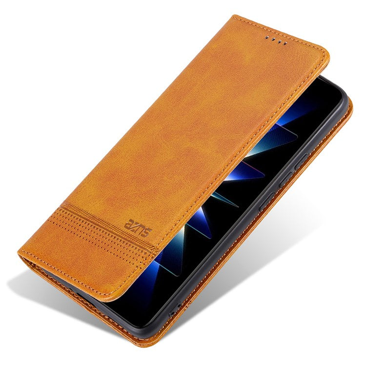 AZNS For Xiaomi Redmi Note 14 5G Case Cowhide Texture PU Leather Wallet Phone Cover - Brown