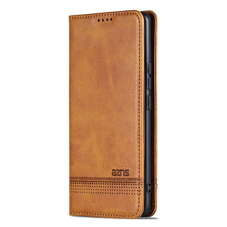AZNS For Xiaomi Redmi Note 14 5G Case Cowhide Texture PU Leather Wallet Phone Cover - Brown
