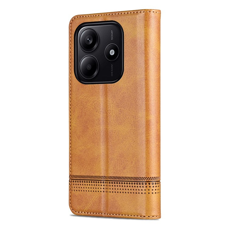 AZNS For Xiaomi Redmi Note 14 5G Case Cowhide Texture PU Leather Wallet Phone Cover - Brown