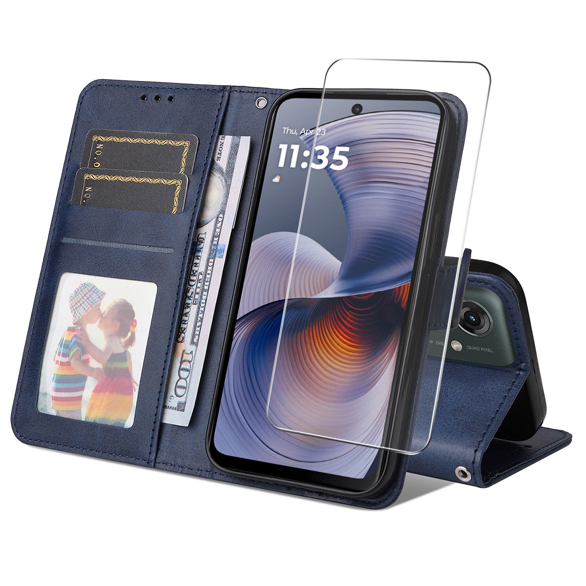 ENKAY For Motorola Moto G55 5G PU Leather Wallet Case ENKAY Phone Stand Cover with Tempered Glass Film - Blue