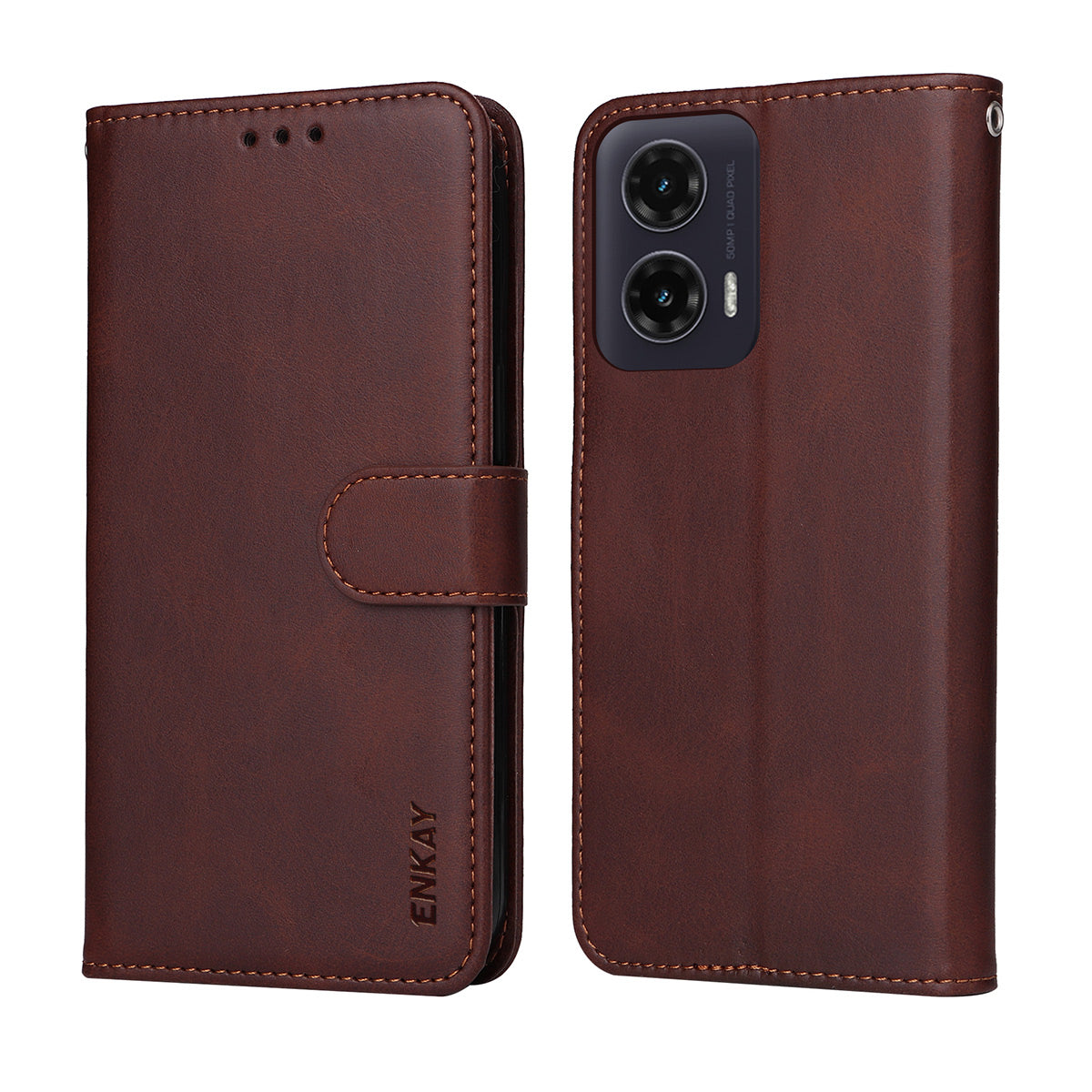 ENKAY For Motorola Moto G35 5G PU Leather Wallet Case ENKAY Phone Stand Cover with Tempered Glass Film - Red
