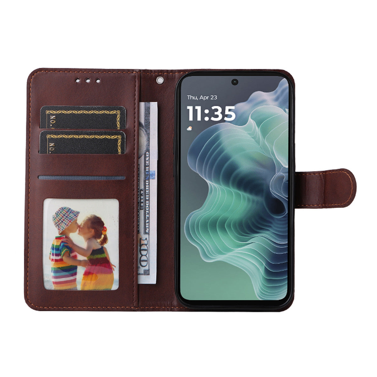 ENKAY For Motorola Moto G35 5G PU Leather Wallet Case ENKAY Phone Stand Cover with Tempered Glass Film - Brown