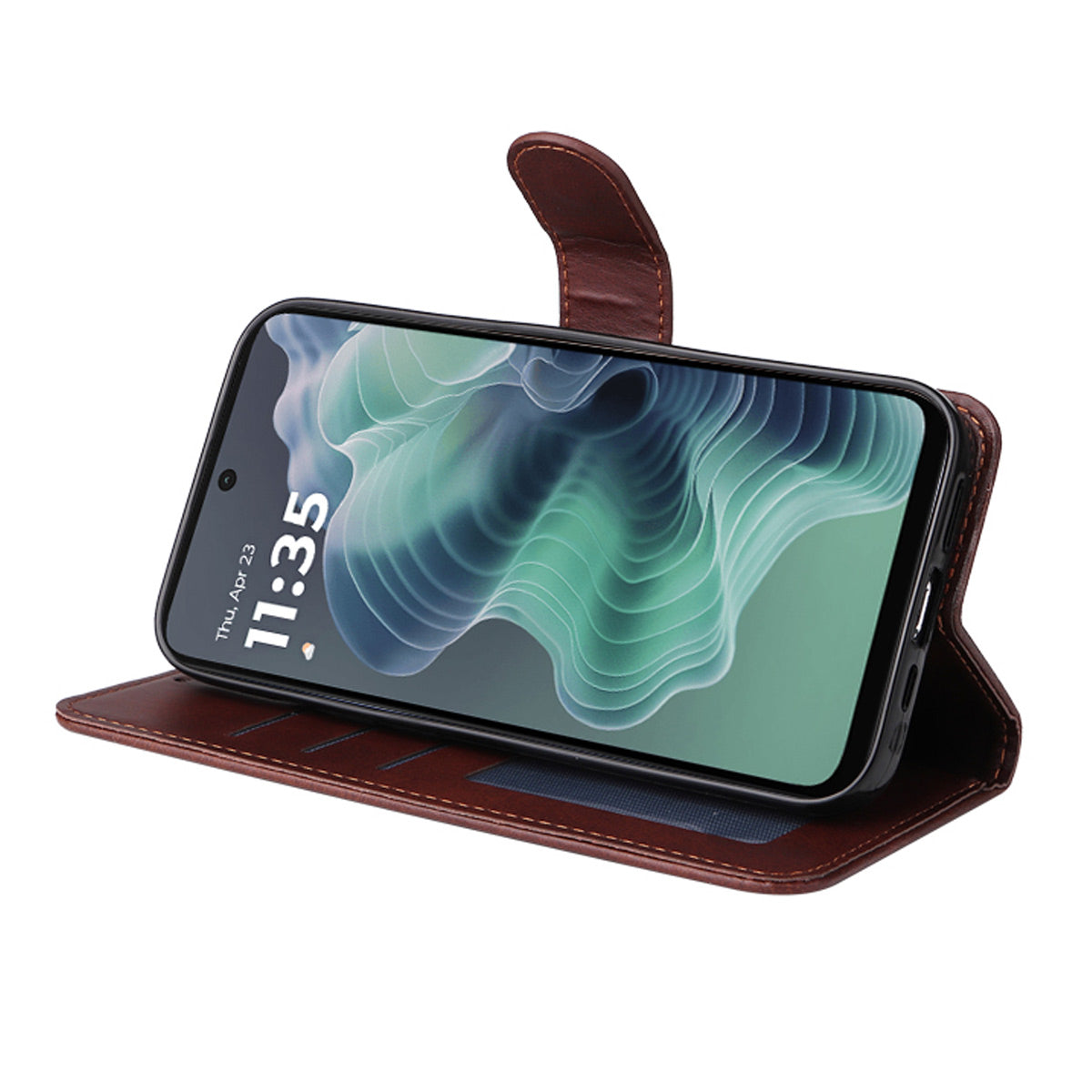 ENKAY For Motorola Moto G35 5G PU Leather Wallet Case ENKAY Phone Stand Cover with Tempered Glass Film - Brown
