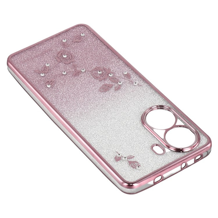 KADEM For Xiaomi Poco X7 Pro 5G Case Flower Pattern TPU Gradient Phone Cover with Lanyards - Rose Gold