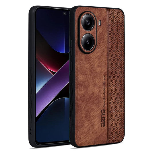AZNS For Xiaomi Poco X7 Pro 5G  /  Redmi Turbo 4 5G Case Protective PU Leather Covered TPU Phone Shell - Brown