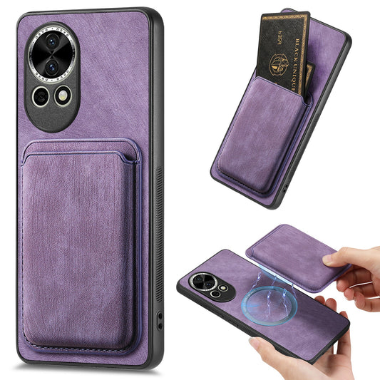 For Huawei nova 13 5G Case Compatible with MagSafe Leather Back Cover with Detachable Card Holder - Purple