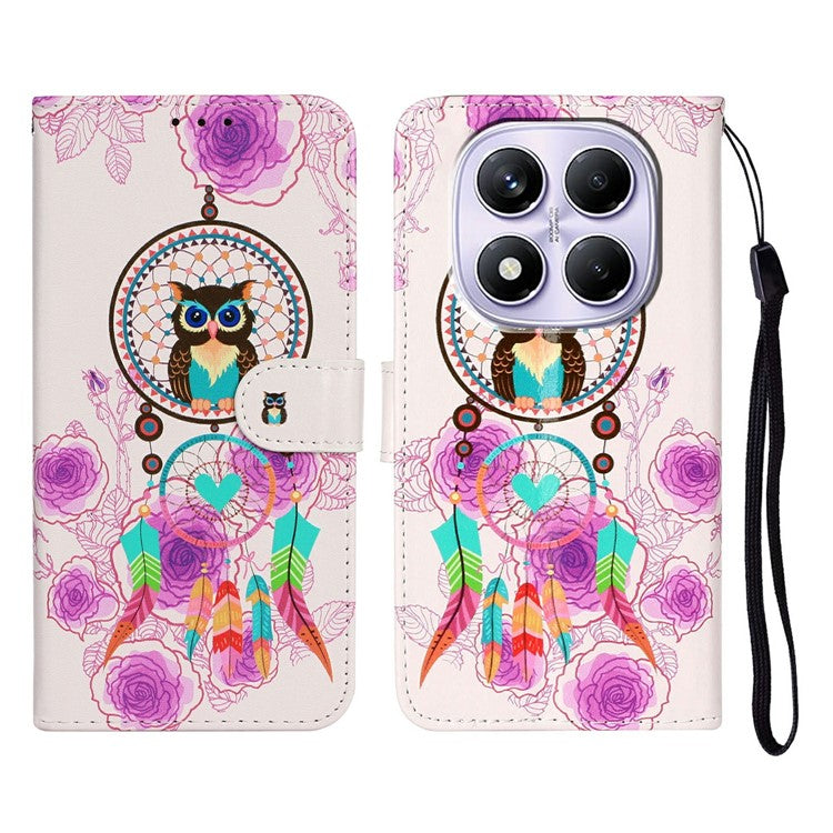 For Xiaomi Redmi Note 14 Pro 4G Case Pattern Leather Wallet Phone Cover - Wind Chime Owl