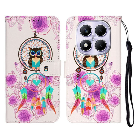 For Xiaomi Redmi Note 14 Pro 4G Case Pattern Leather Wallet Phone Cover - Wind Chime Owl