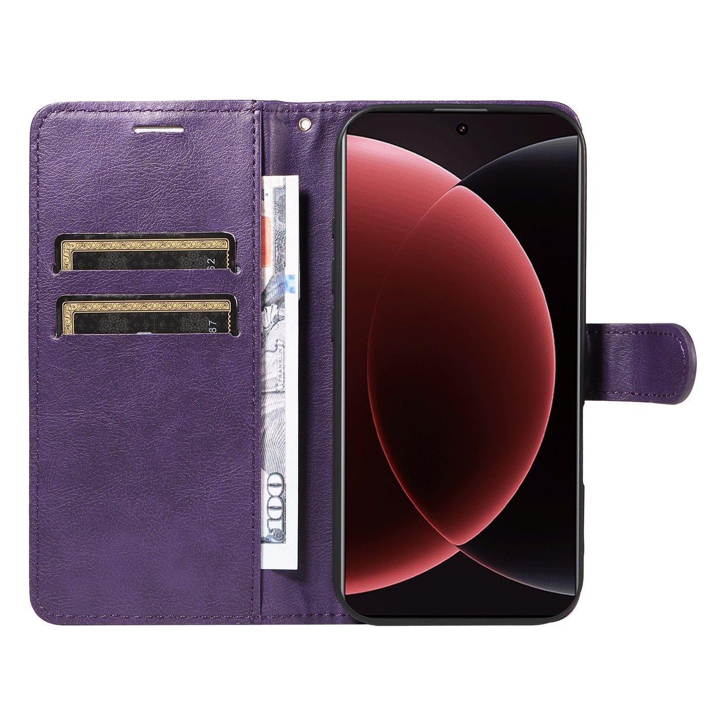 For Xiaomi 15 Ultra Leather Wallet Case with Strap Solid Color Phone Stand Cover - Purple
