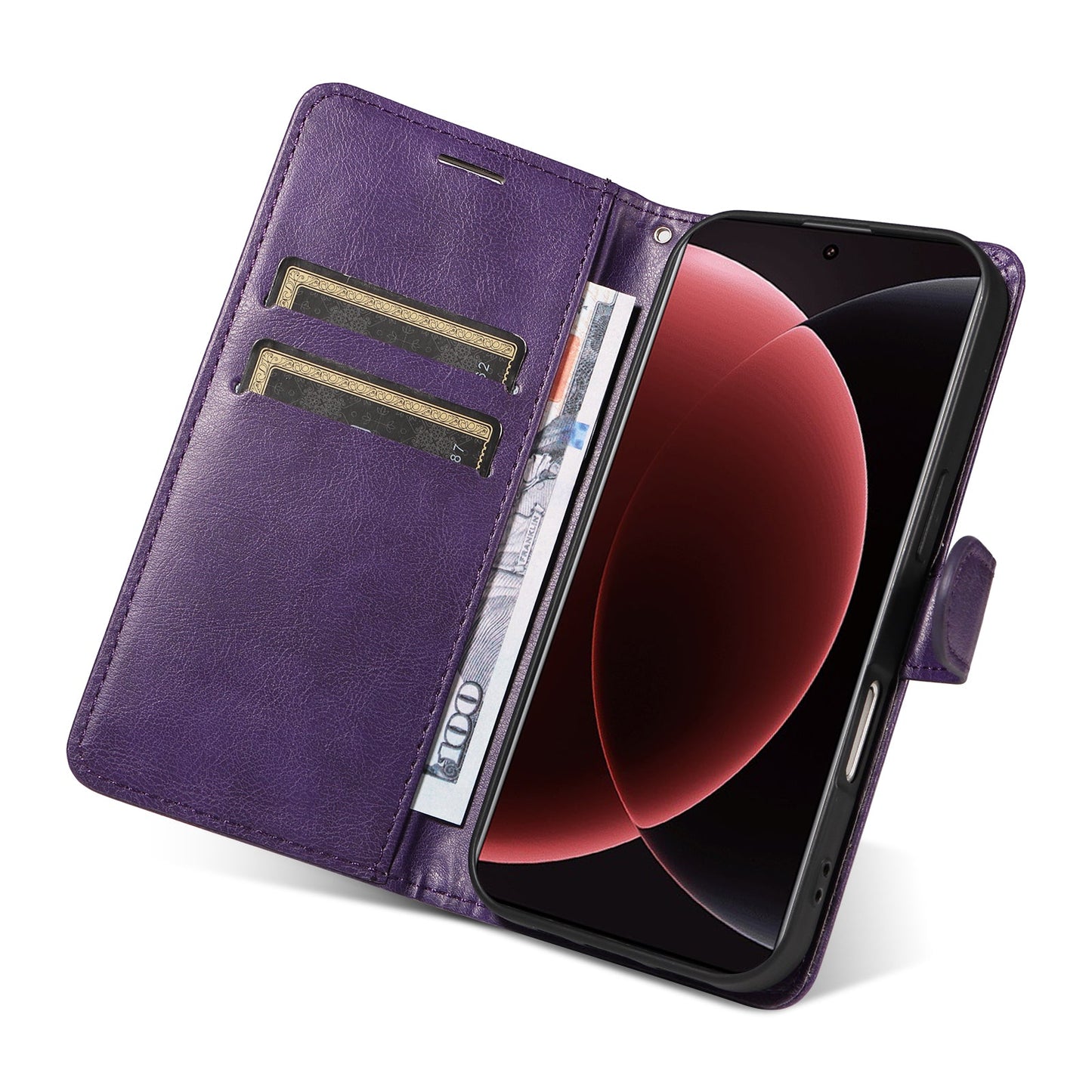 For Xiaomi 15 Ultra Leather Wallet Case with Strap Solid Color Phone Stand Cover - Purple