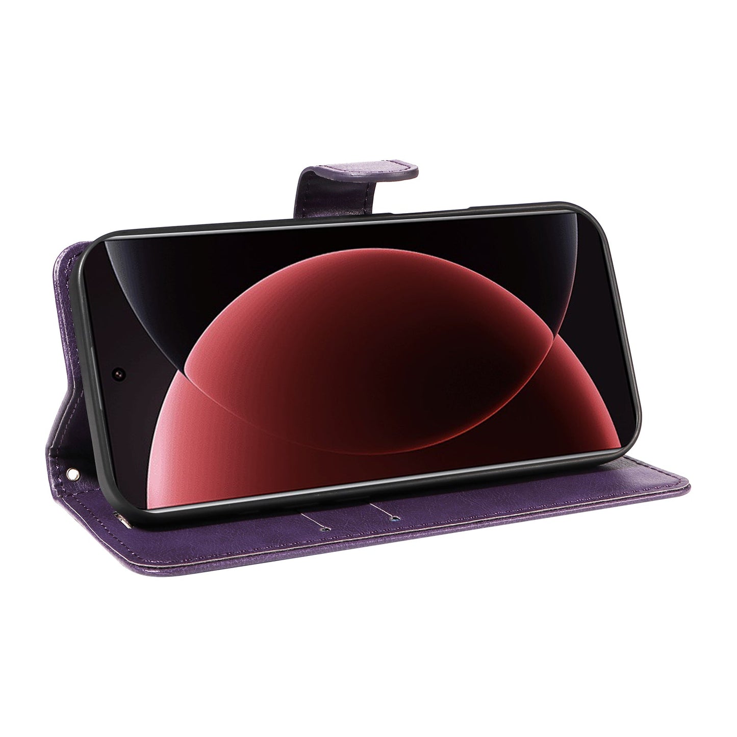For Xiaomi 15 Ultra Leather Wallet Case with Strap Solid Color Phone Stand Cover - Purple