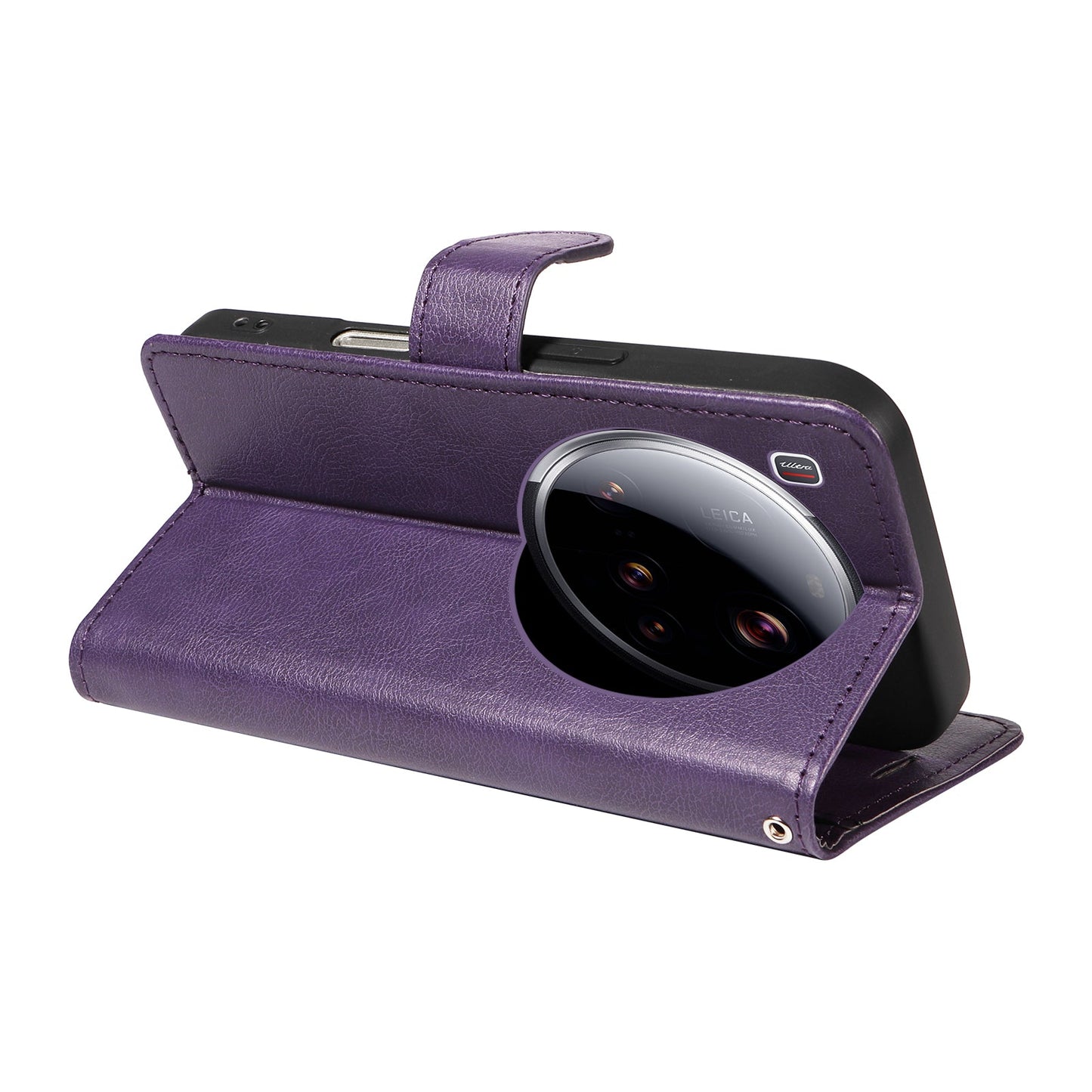 For Xiaomi 15 Ultra Leather Wallet Case with Strap Solid Color Phone Stand Cover - Purple