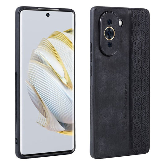 AZNS Imprinted Pattern Phone Cover for Huawei nova 10 4G, PU Leather Coated TPU Drop-proof Back Case - Black