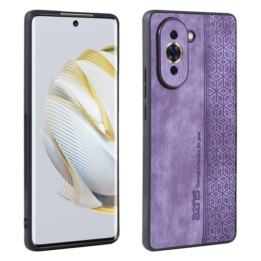 AZNS Imprinted Pattern Phone Cover for Huawei nova 10 4G, PU Leather Coated TPU Drop-proof Back Case - Purple