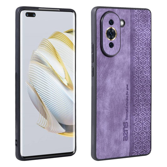 AZNS Leather Coated TPU Cover for Huawei nova 10 Pro 4G, Imprinted Pattern Anti-slip Side Edge Scratch-resistant Phone Case - Purple