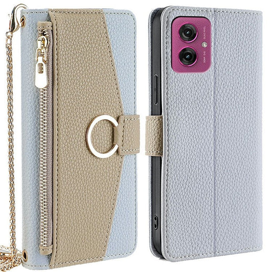 For Motorola Moto G55 5G Case Mirror Wallet Leather Phone Cover with Chain Shoulder Strap - Blue
