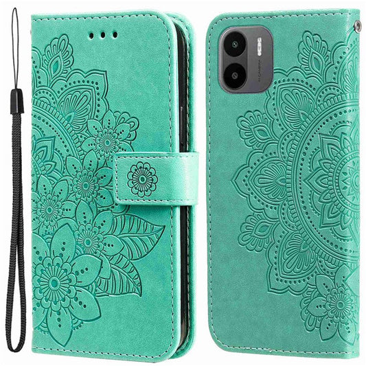 For Xiaomi Redmi A1 4G / A2 4G Case Floral Pattern PU Leather Wallet Stand Phone Cover - Green