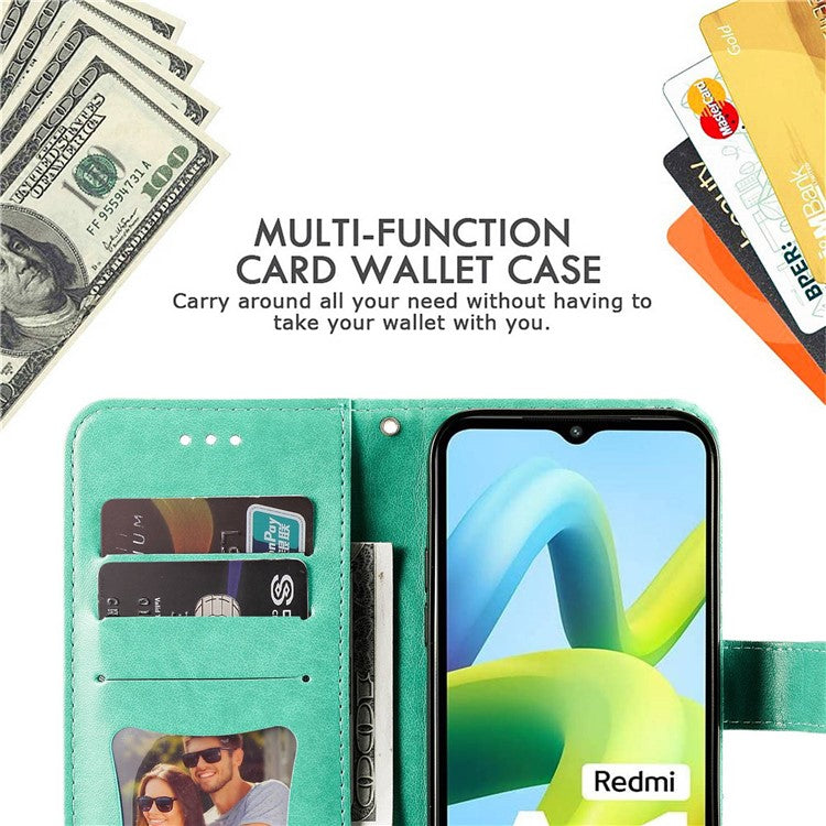 For Xiaomi Redmi A1 4G / A2 4G Case Floral Pattern PU Leather Wallet Stand Phone Cover - Green