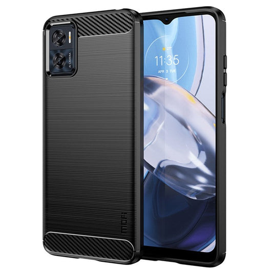 MOFI JK TPU Series-1 for Motorola Moto E22 4G / E22i 4G TPU Phone Cover Brushed Surface Carbon Fiber Texture Scratch Resistant Phone Case - Black