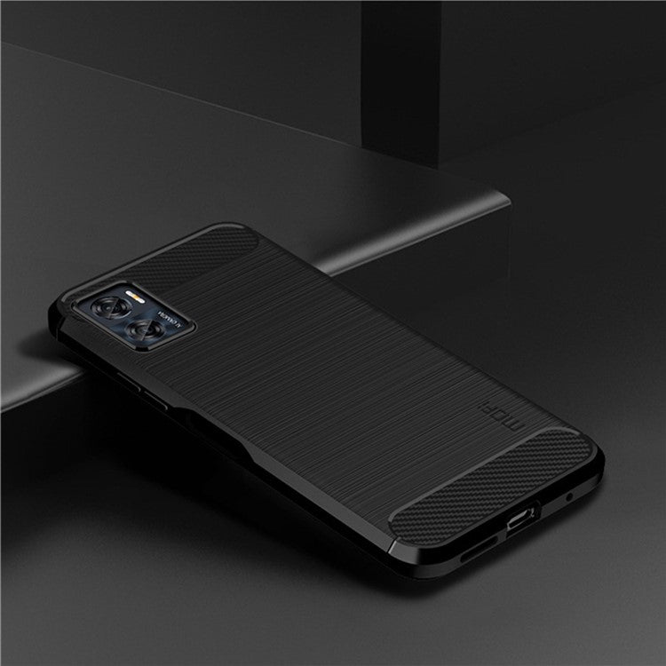 MOFI JK TPU Series-1 for Motorola Moto E22 4G / E22i 4G TPU Phone Cover Brushed Surface Carbon Fiber Texture Scratch Resistant Phone Case - Black