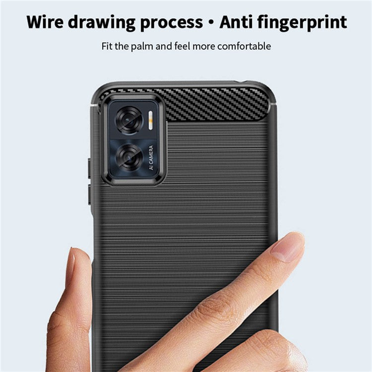 MOFI JK TPU Series-1 for Motorola Moto E22 4G / E22i 4G TPU Phone Cover Brushed Surface Carbon Fiber Texture Scratch Resistant Phone Case - Black