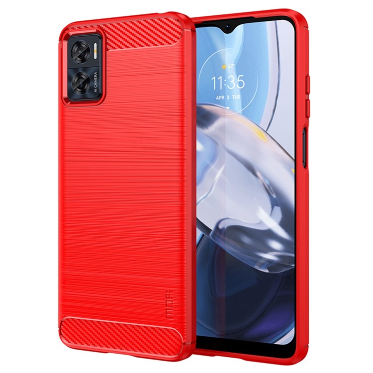 MOFI JK TPU Series-1 for Motorola Moto E22 4G / E22i 4G TPU Phone Cover Brushed Surface Carbon Fiber Texture Scratch Resistant Phone Case - Red