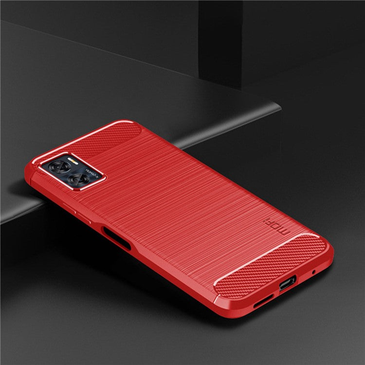 MOFI JK TPU Series-1 for Motorola Moto E22 4G / E22i 4G TPU Phone Cover Brushed Surface Carbon Fiber Texture Scratch Resistant Phone Case - Red