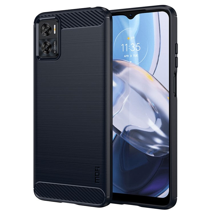 MOFI JK TPU Series-1 for Motorola Moto E22 4G / E22i 4G TPU Phone Cover Brushed Surface Carbon Fiber Texture Scratch Resistant Phone Case - Blue