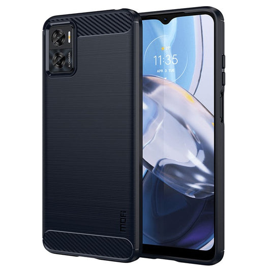 MOFI JK TPU Series-1 for Motorola Moto E22 4G / E22i 4G TPU Phone Cover Brushed Surface Carbon Fiber Texture Scratch Resistant Phone Case - Blue