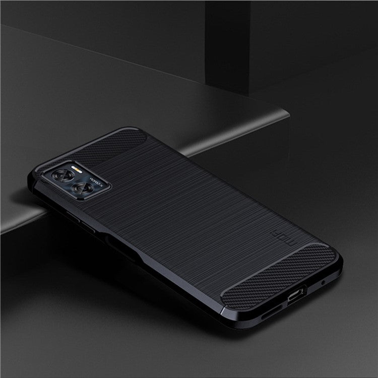 MOFI JK TPU Series-1 for Motorola Moto E22 4G / E22i 4G TPU Phone Cover Brushed Surface Carbon Fiber Texture Scratch Resistant Phone Case - Blue