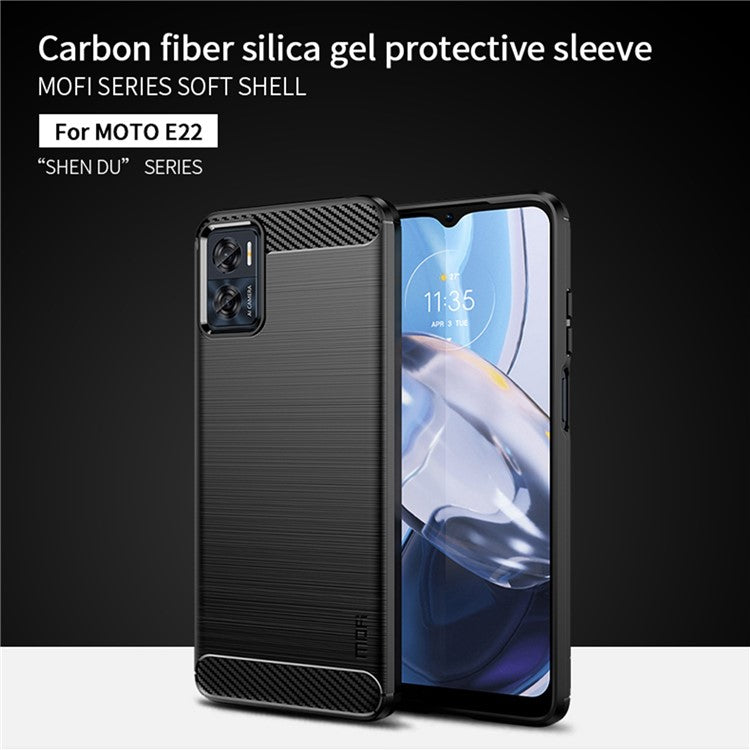MOFI JK TPU Series-1 for Motorola Moto E22 4G / E22i 4G TPU Phone Cover Brushed Surface Carbon Fiber Texture Scratch Resistant Phone Case - Blue