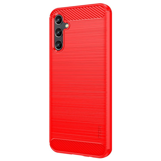 MOFI JK TPU Series-1 for Samsung Galaxy A14 5G / A14 4G Soft TPU Brushed Protective Cover Carbon Fiber Texture Anti-scratch Phone Case - Red