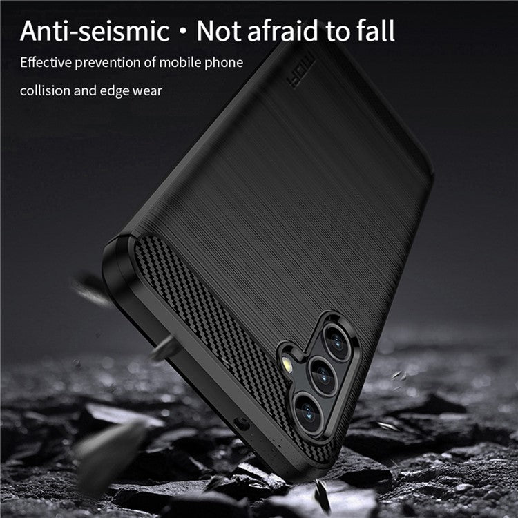 MOFI JK TPU Series-1 for Samsung Galaxy A14 5G / A14 4G Soft TPU Brushed Protective Cover Carbon Fiber Texture Anti-scratch Phone Case - Red