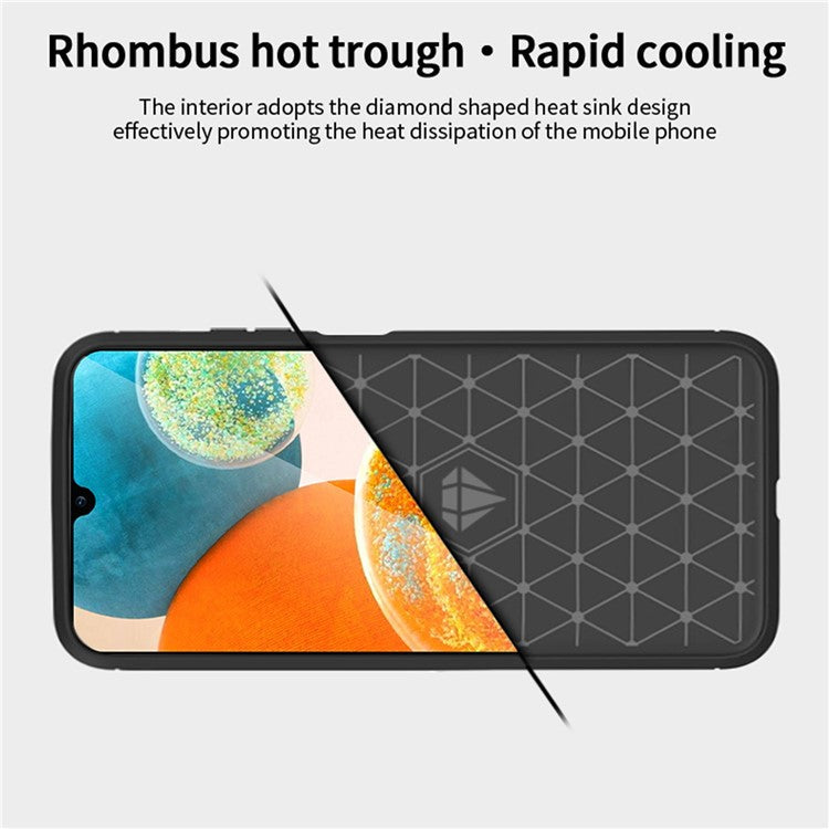 MOFI JK TPU Series-1 for Samsung Galaxy A14 5G / A14 4G Soft TPU Brushed Protective Cover Carbon Fiber Texture Anti-scratch Phone Case - Red