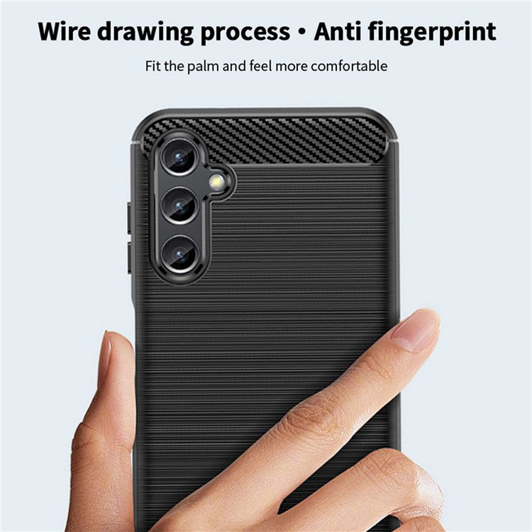 MOFI JK TPU Series-1 for Samsung Galaxy A14 5G / A14 4G Soft TPU Brushed Protective Cover Carbon Fiber Texture Anti-scratch Phone Case - Red