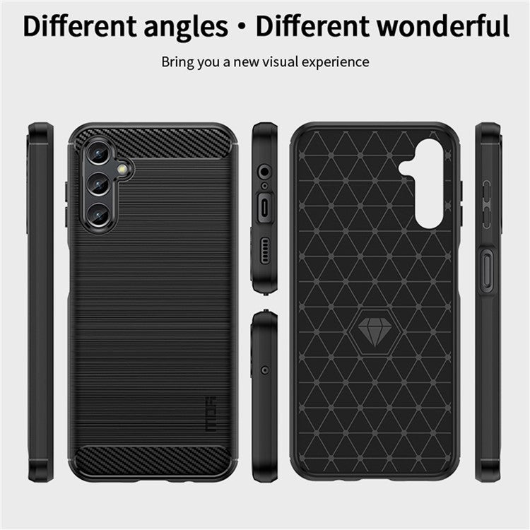 MOFI JK TPU Series-1 for Samsung Galaxy A14 5G / A14 4G Soft TPU Brushed Protective Cover Carbon Fiber Texture Anti-scratch Phone Case - Red